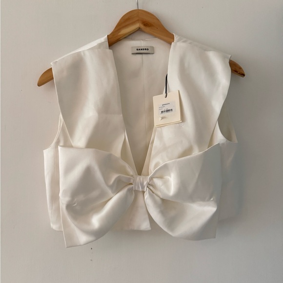 Sandro White Sleeveless Blouse with Bow Detail - Picture 4 of 11